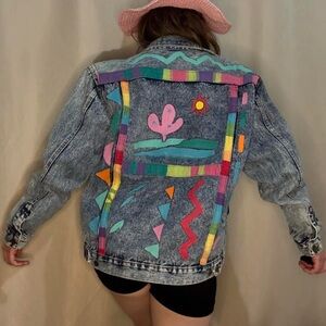 Artistic Vintage Denim Jacket with Vibrant Design